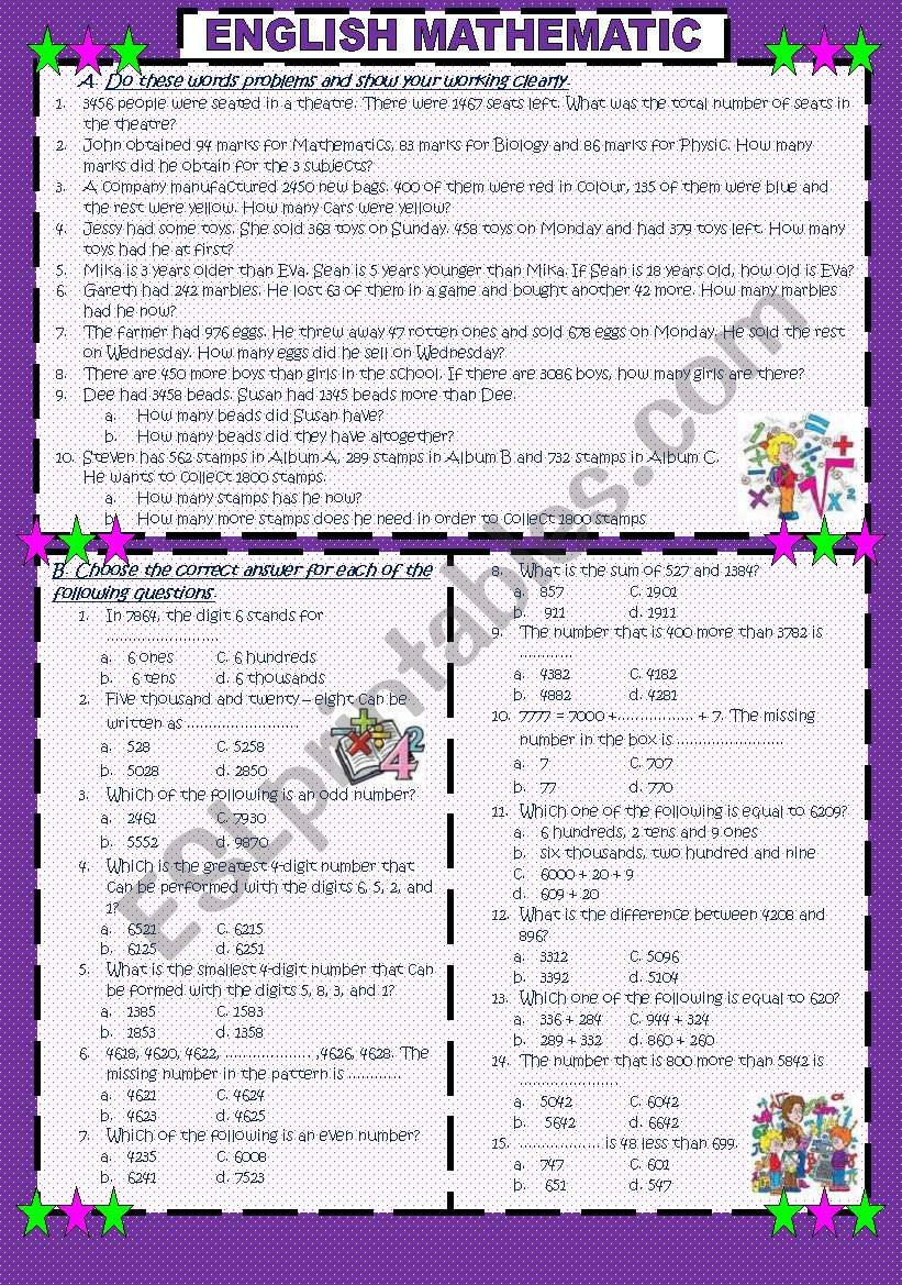 English Mathematic for Pre Elementary (comprehension)