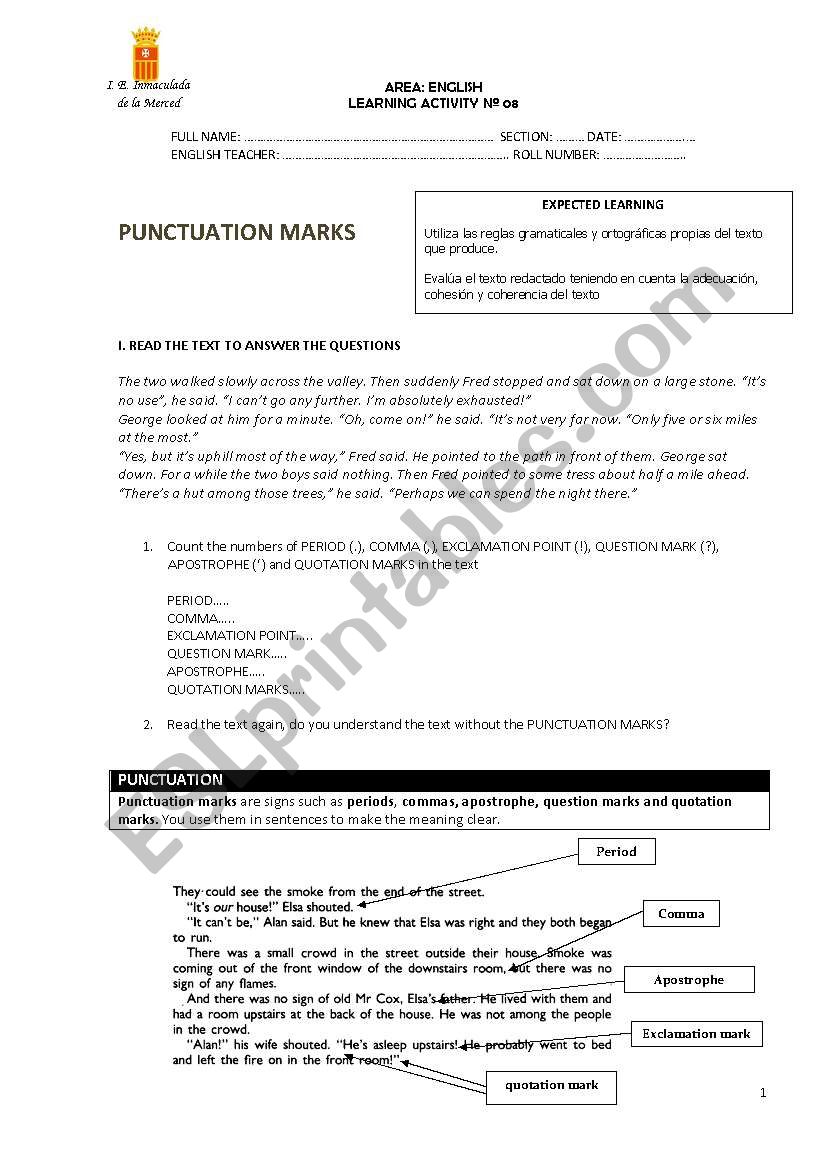 PUNCTUATION MARKS worksheet