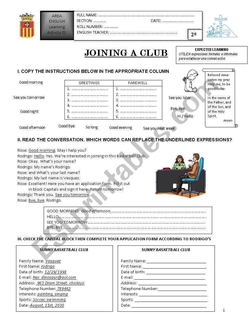 Greetings and Farewells worksheet