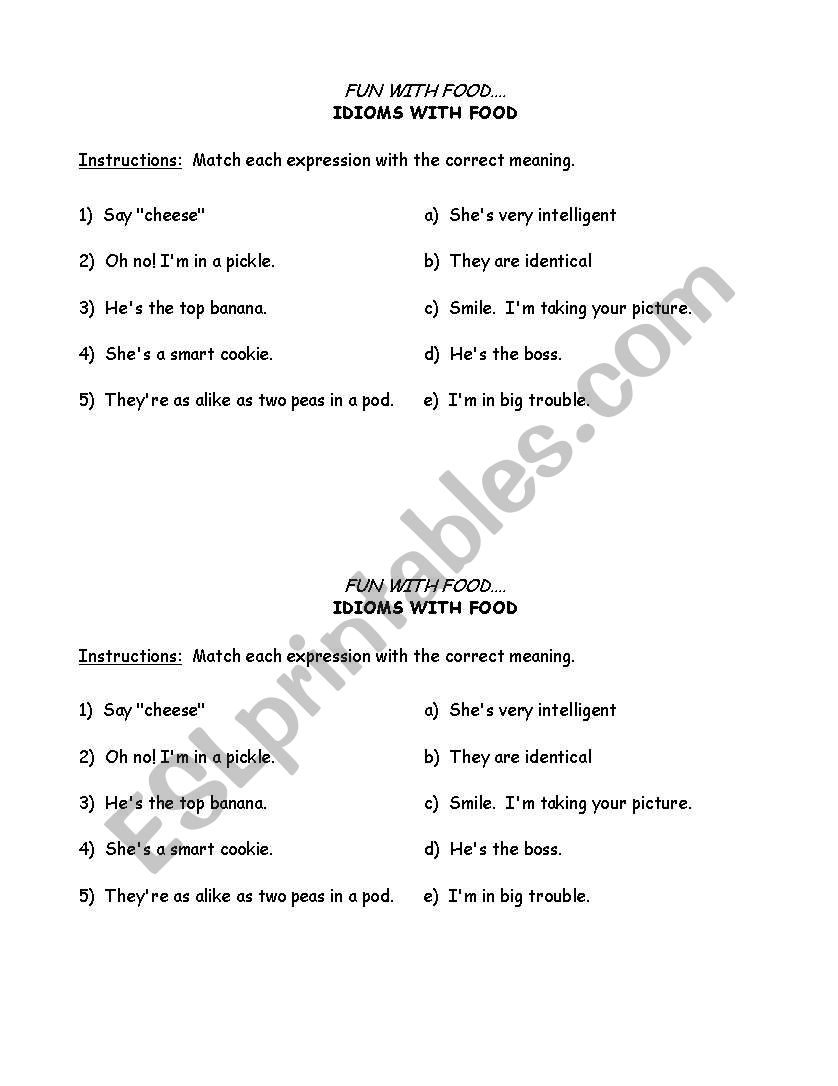 FOOD IDIOMS worksheet