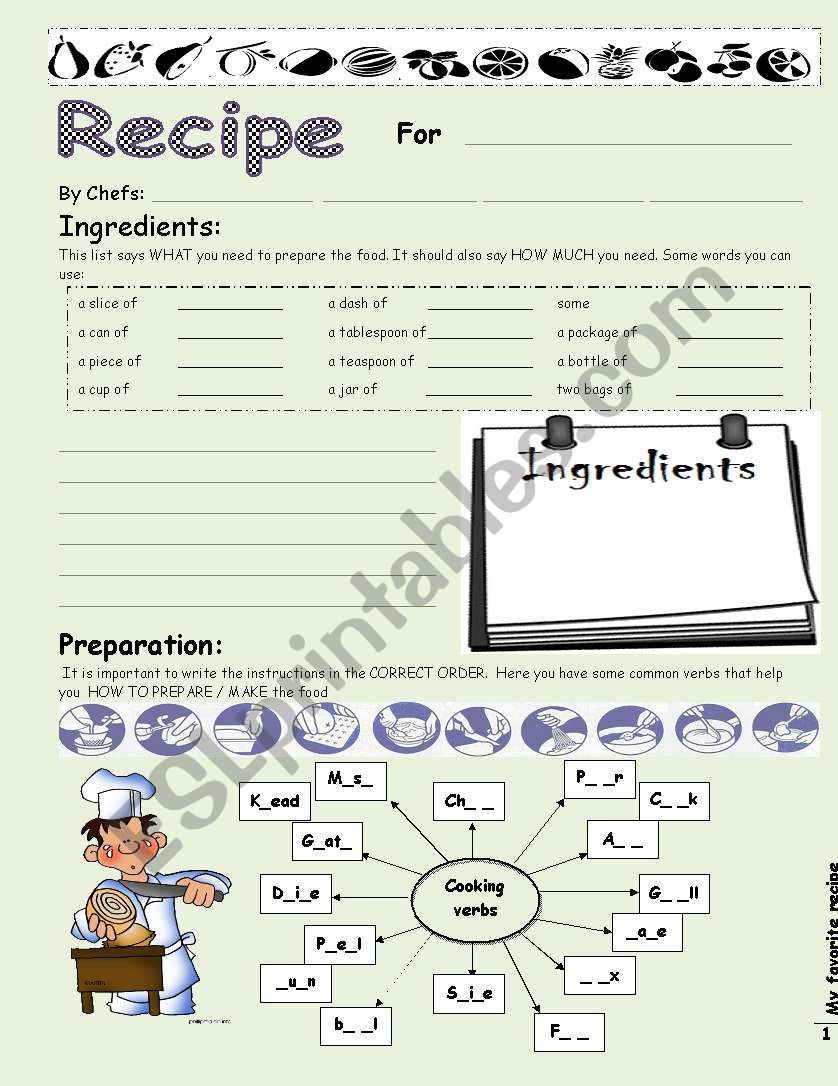 My favorite recipe worksheet