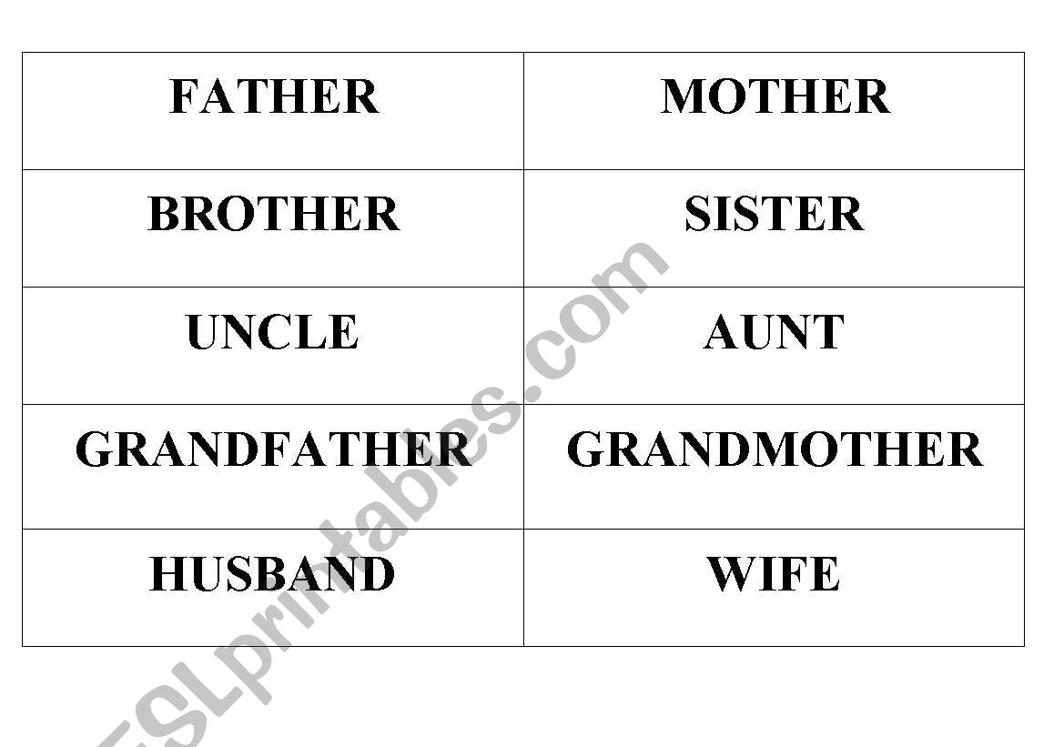 Family Members Memory Game worksheet