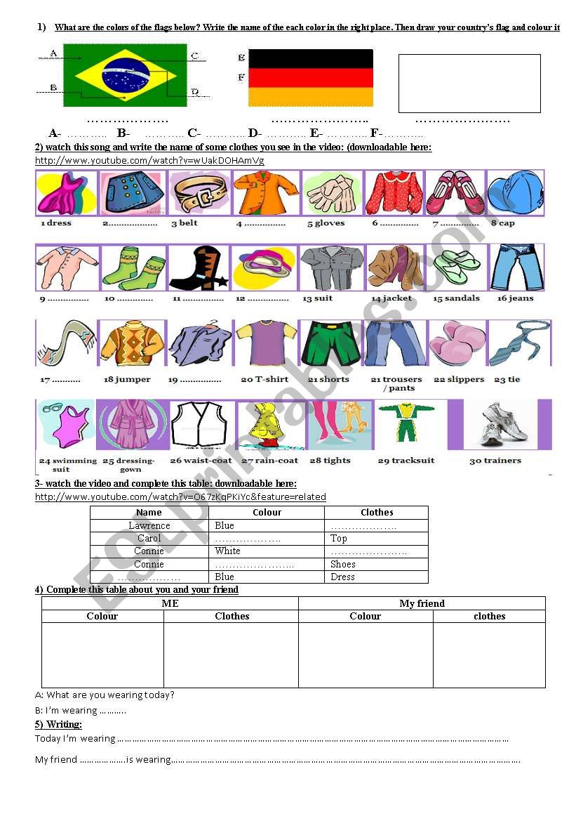 Colours and clothes worksheet