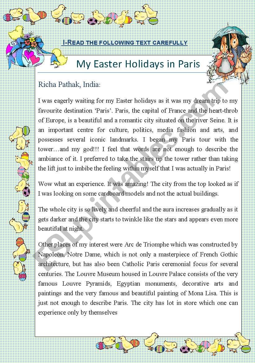 My Easter Holidays in Paris worksheet