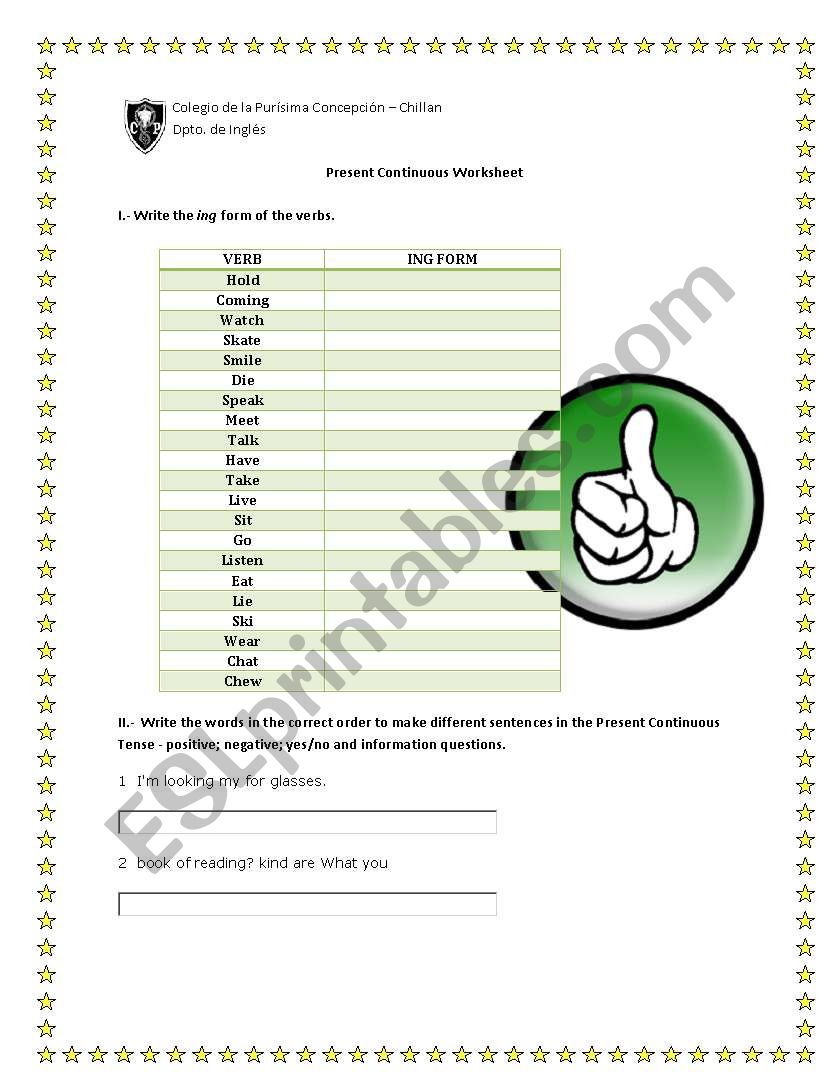 Present Continuous worksheet