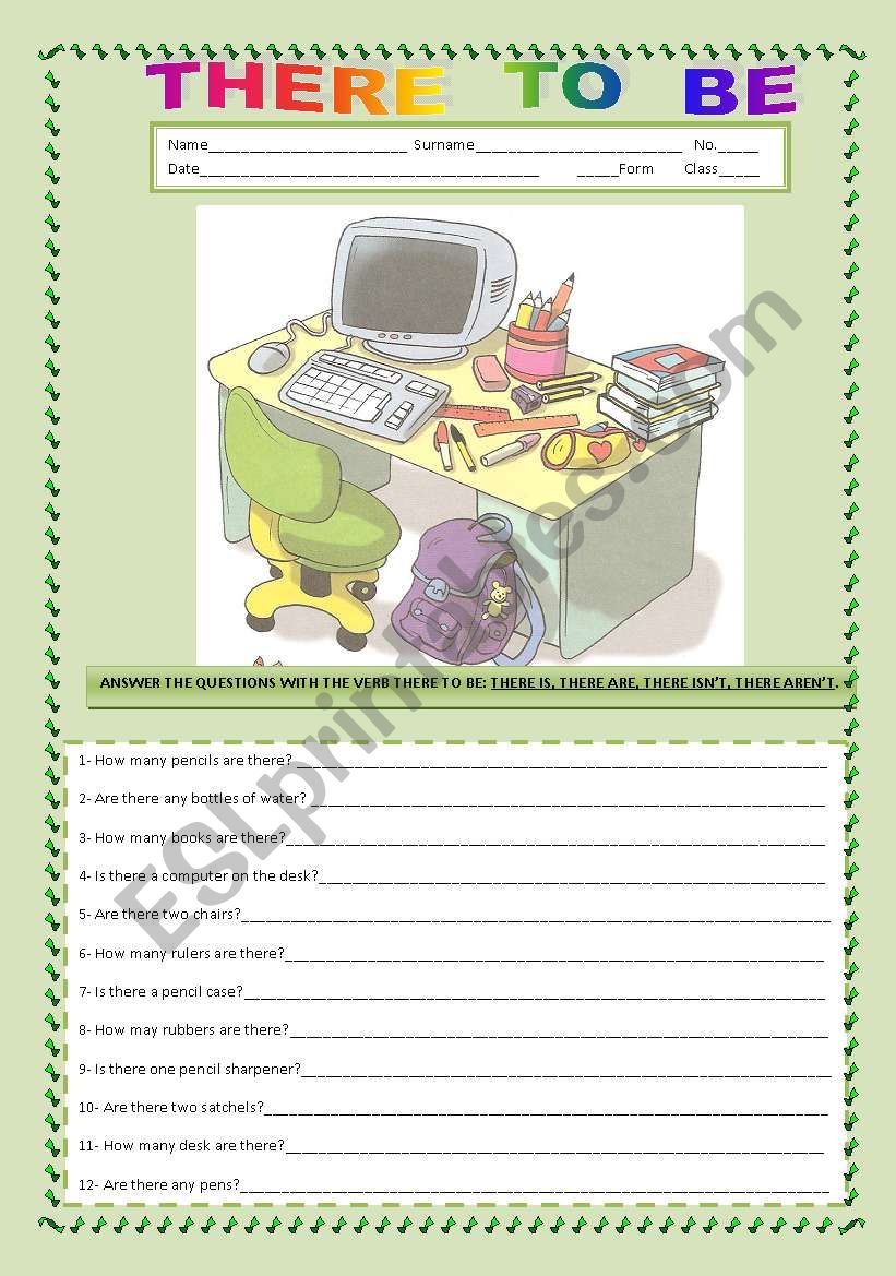 Verb There To Be worksheet