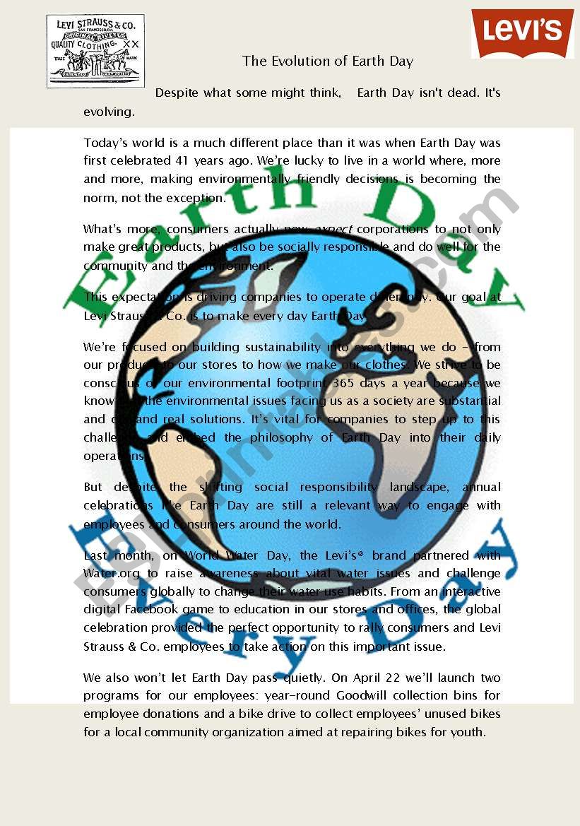 The Importance of Earth Day worksheet