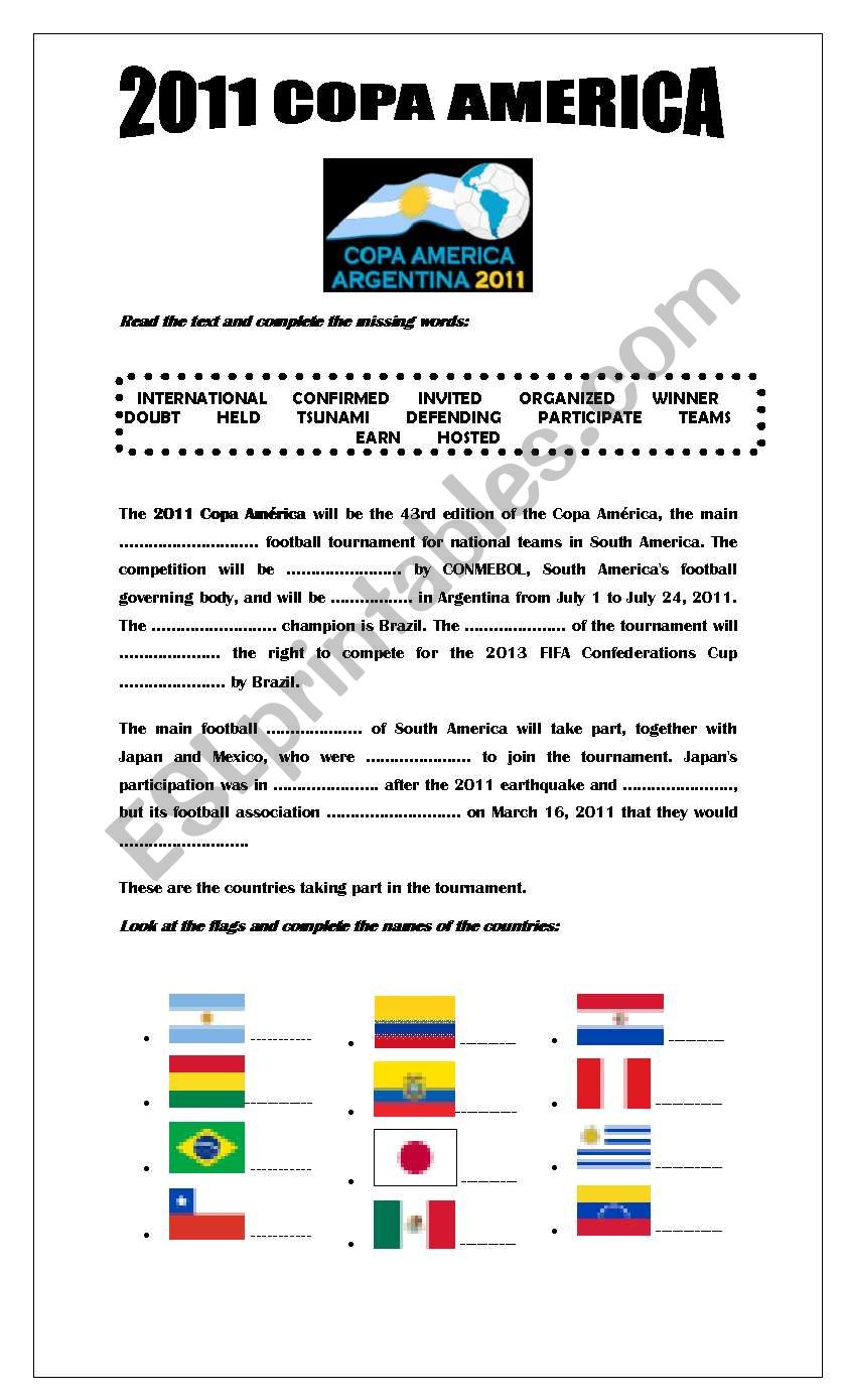 2011 COPA AMERICA worksheet