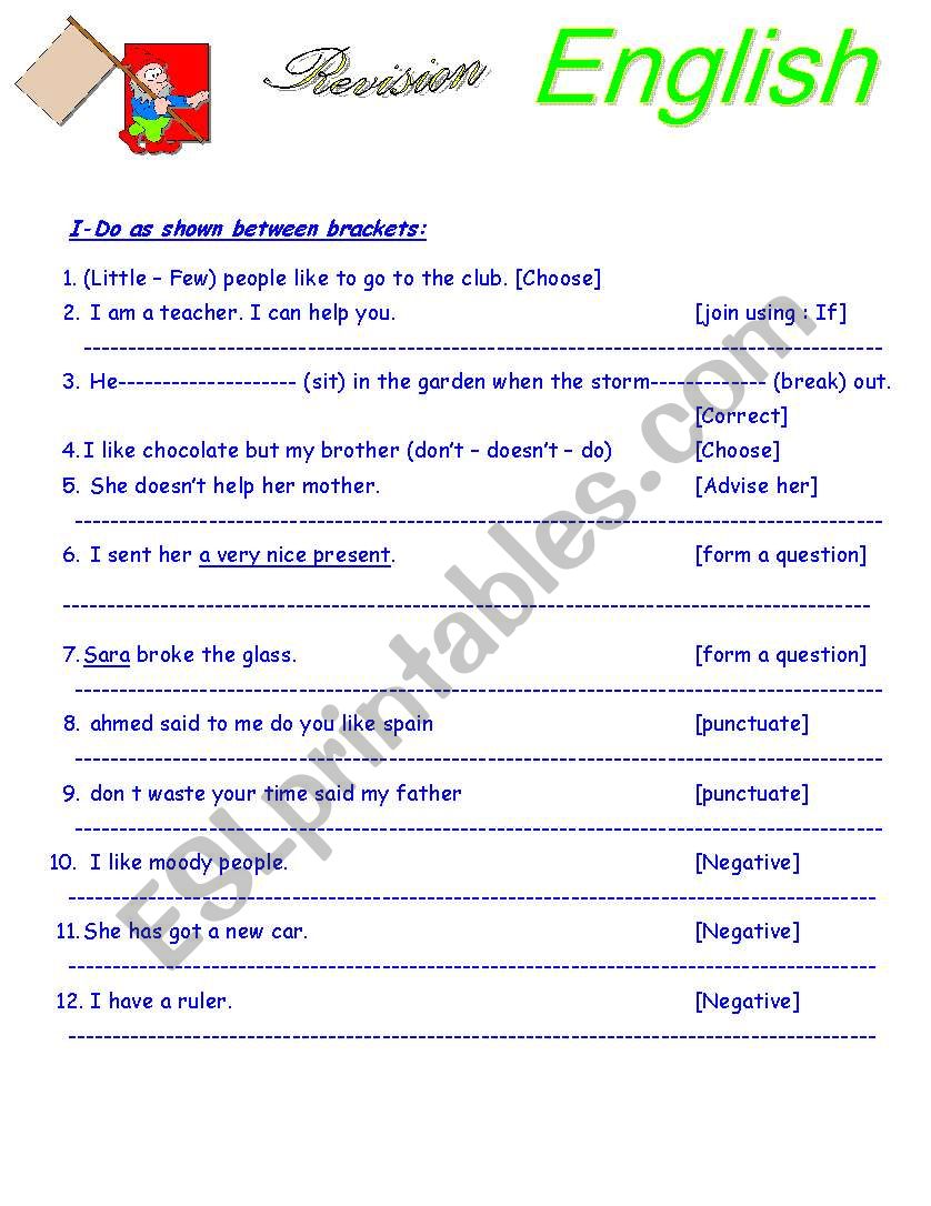 mixed grammar worksheet