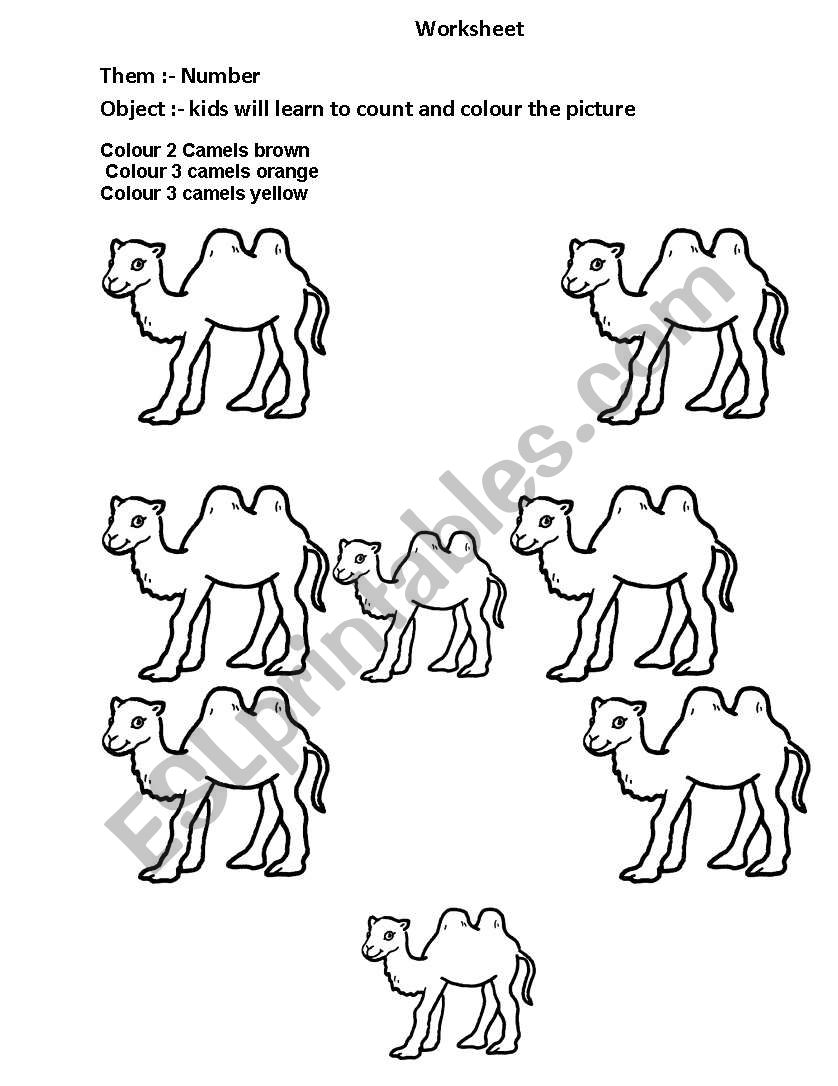 colour and count the camel  worksheet