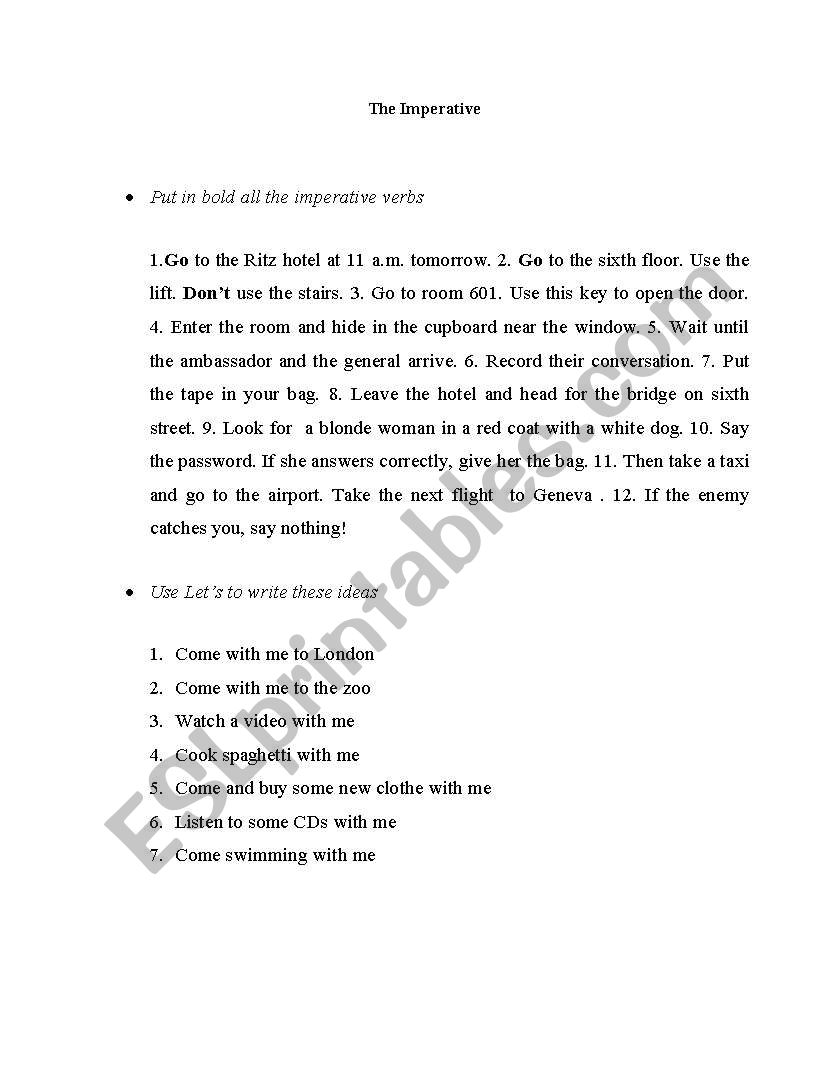 The Imperative worksheet
