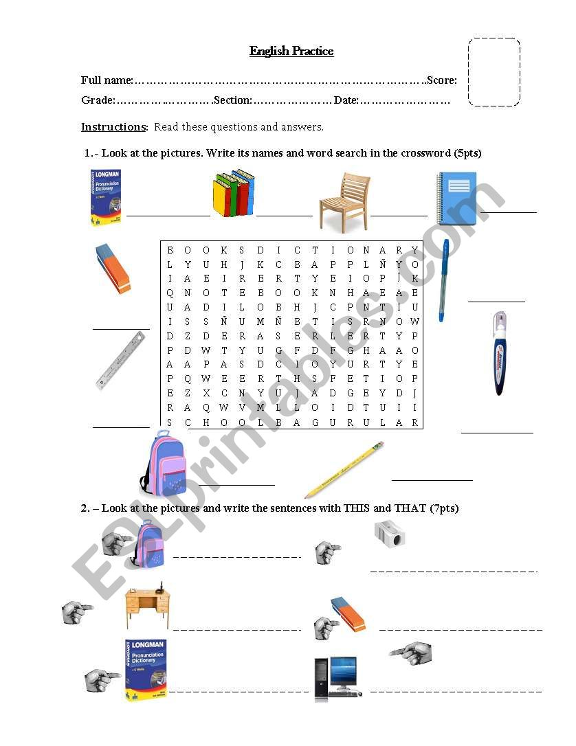 OBJECTS CLASSROOM worksheet