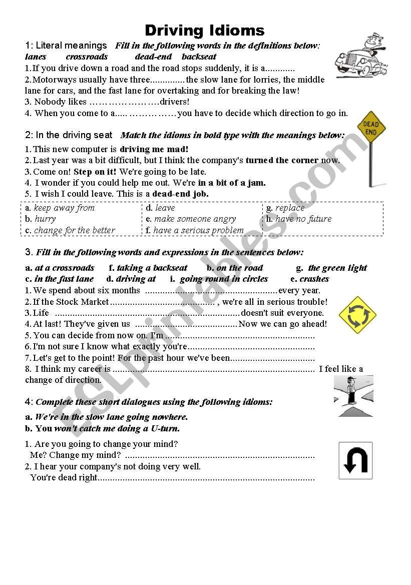Driving Idioms worksheet