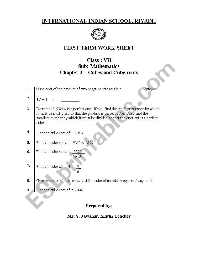 Maths VII worksheet