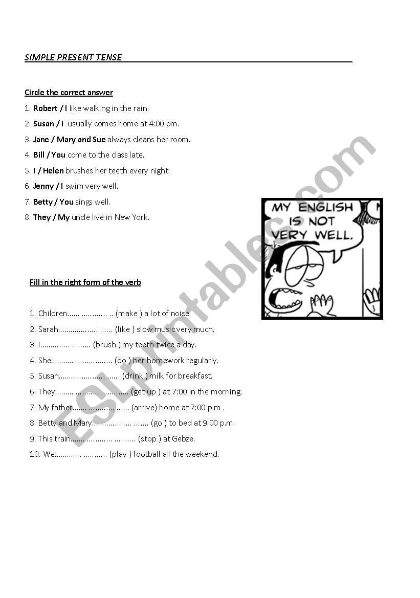 Present simple tense worksheet