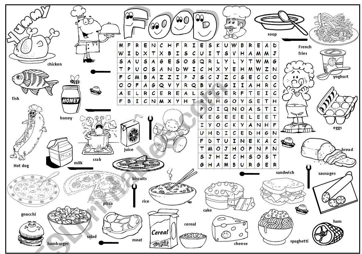 food wordsearch worksheet