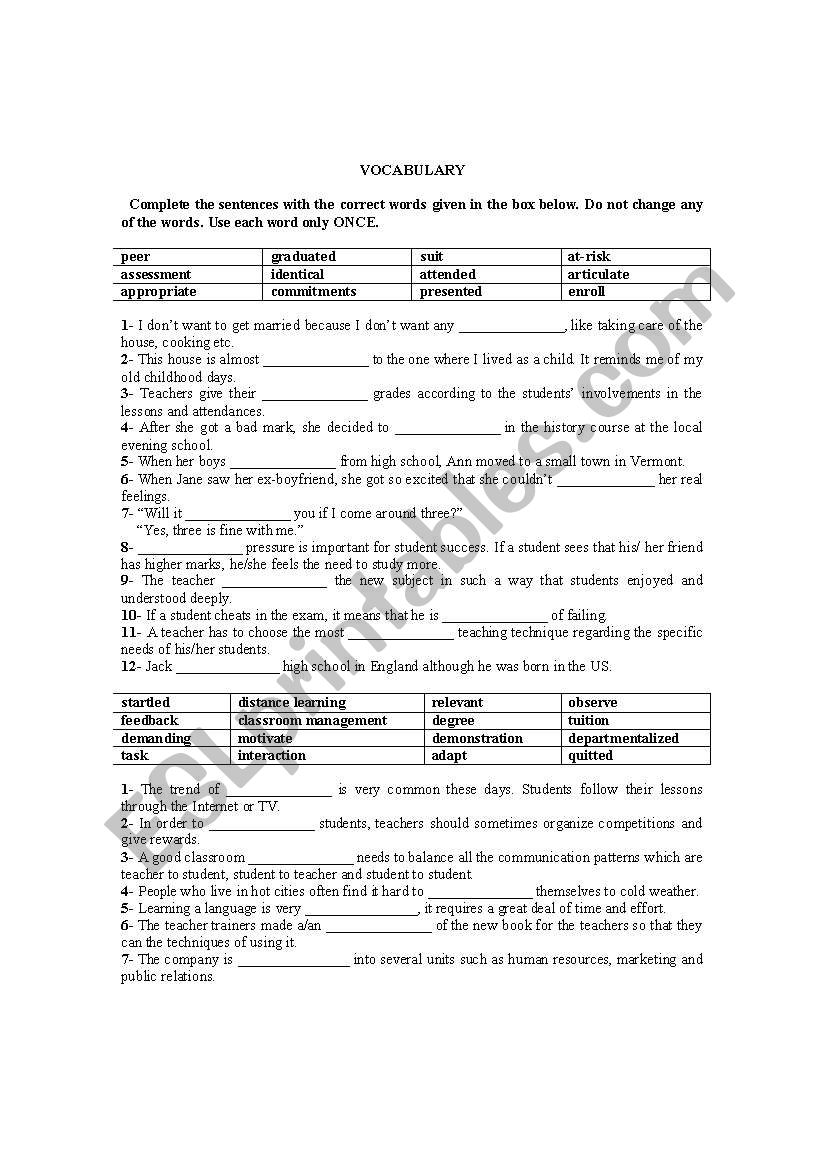 Vocabulary about Education worksheet