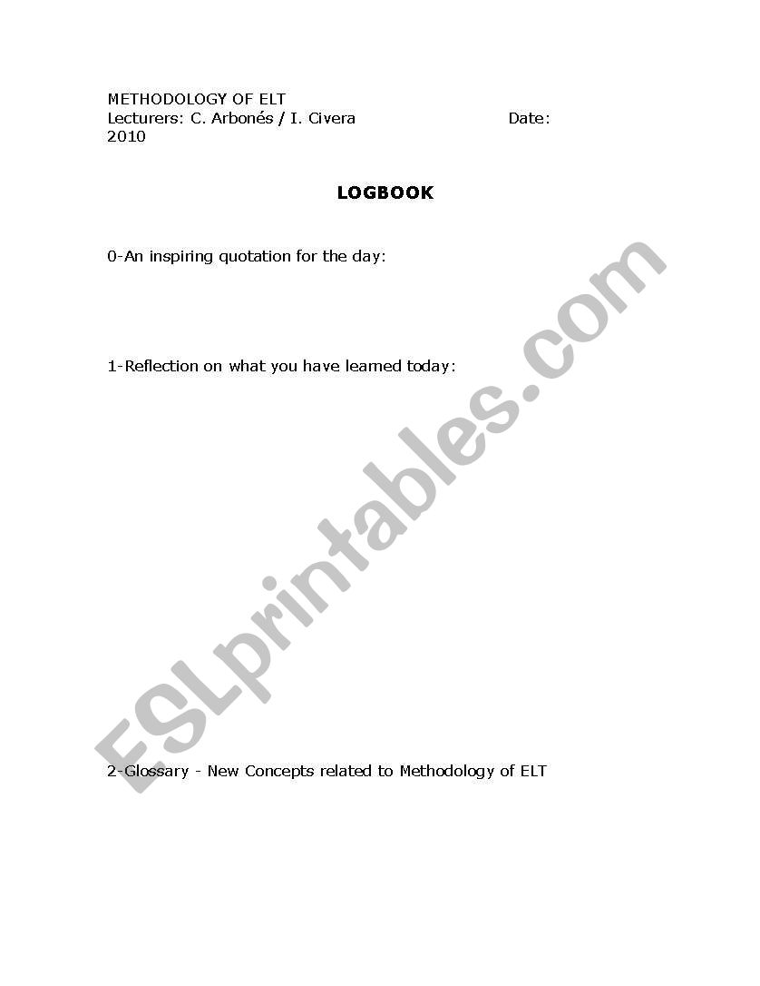 Log Book worksheet