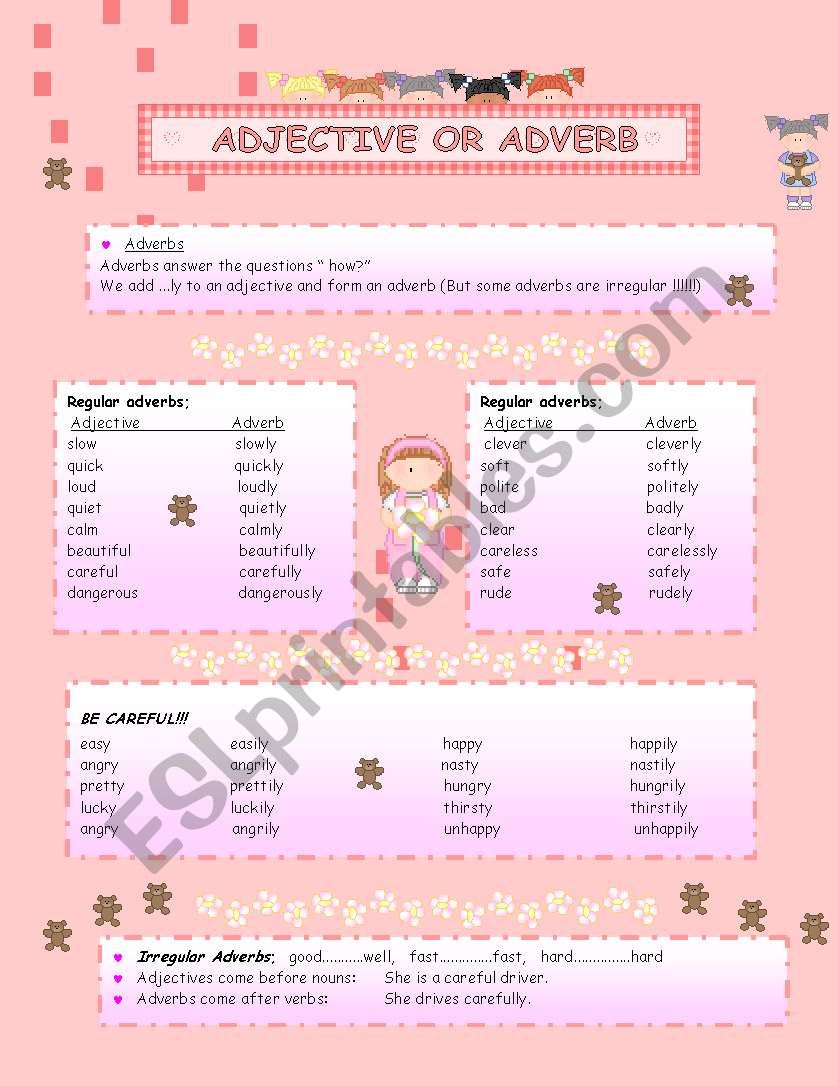 Adjective and Adverb worksheet