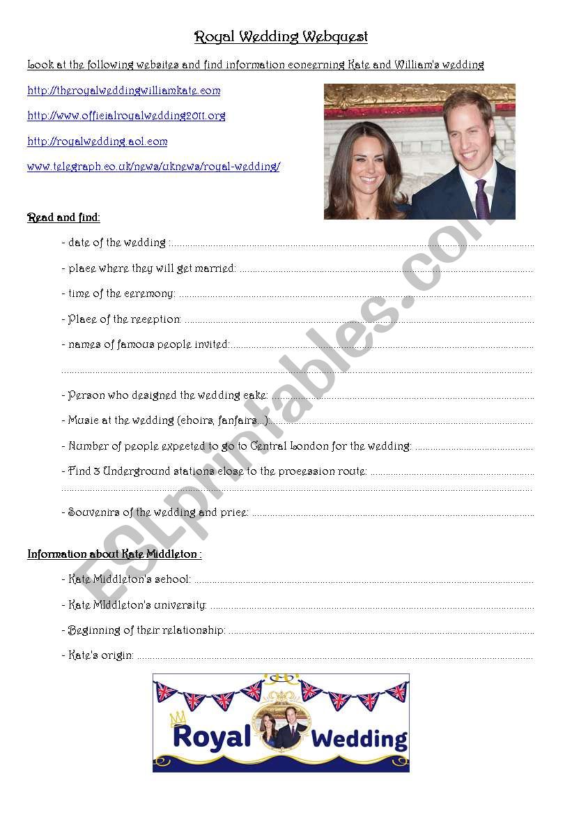 Royal Wedding Webquest worksheet