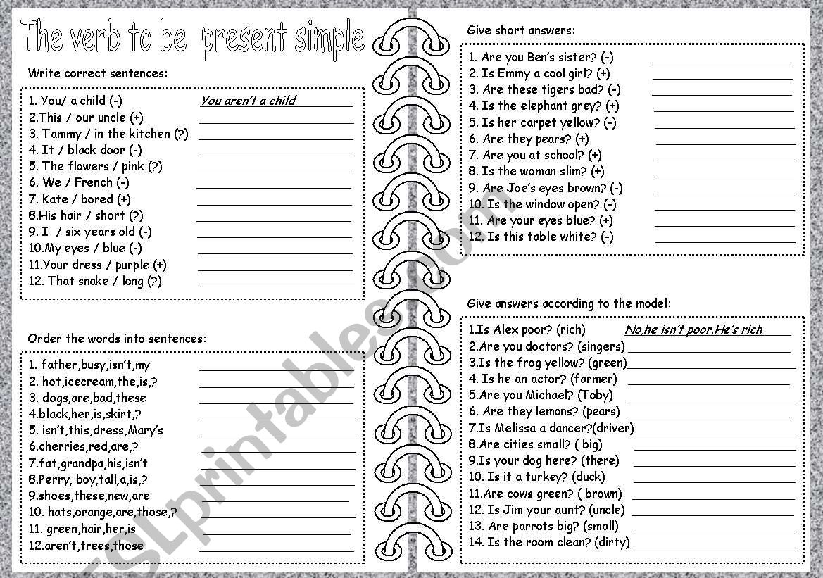 to be present simple worksheet