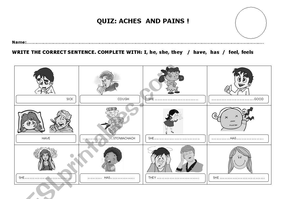 quiz aches and pains worksheet
