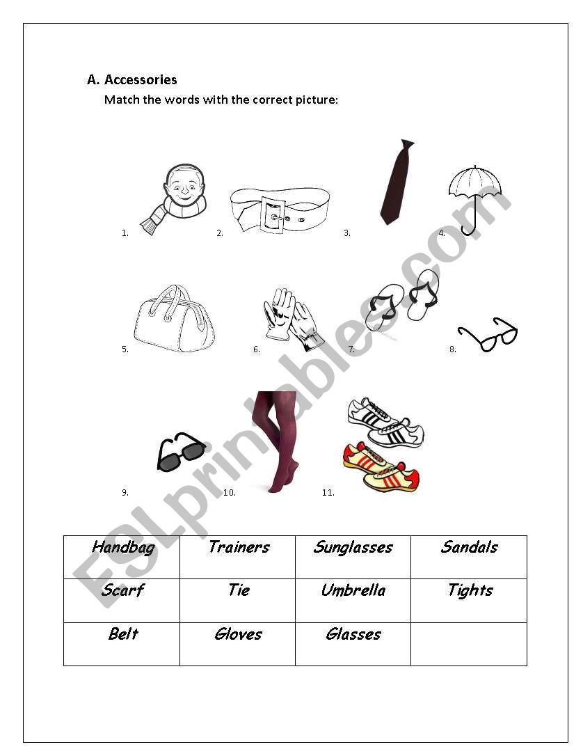Accessories worksheet