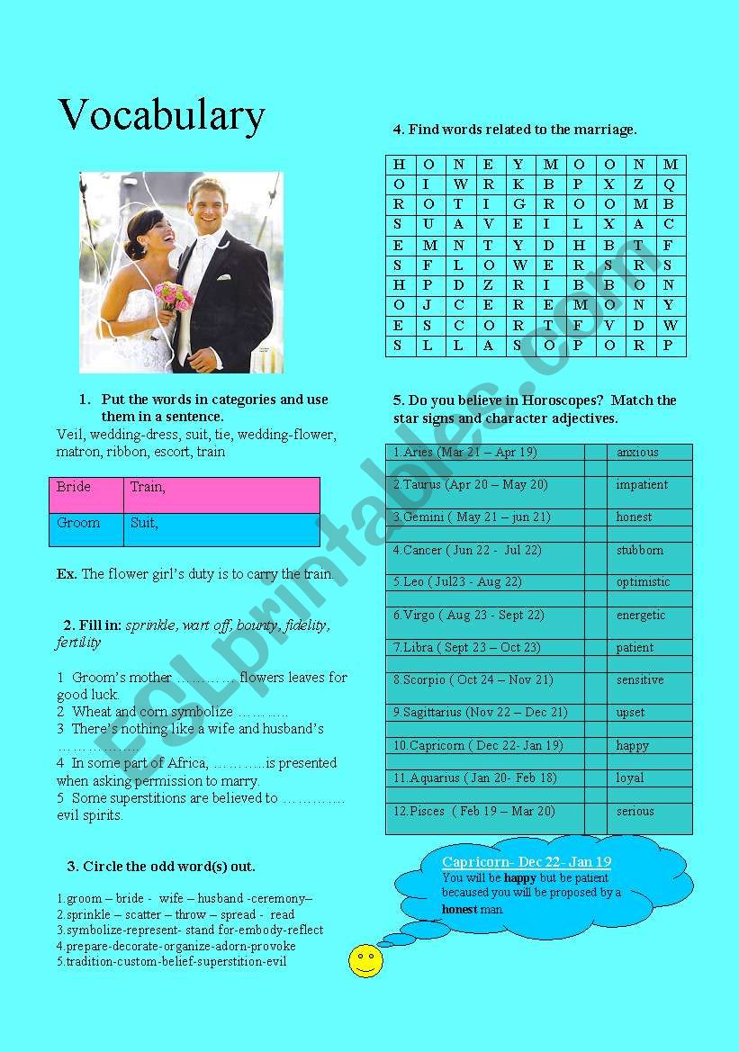 Marriage worksheet