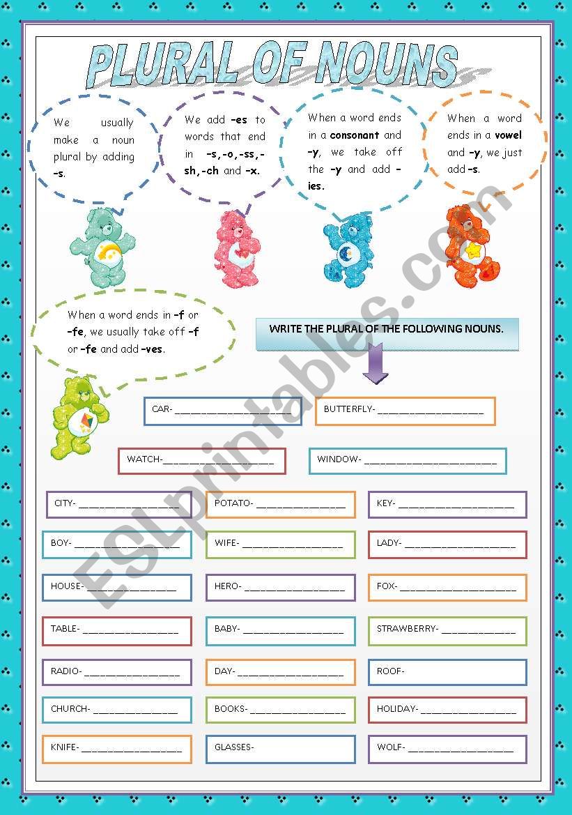 Plural of nouns worksheet