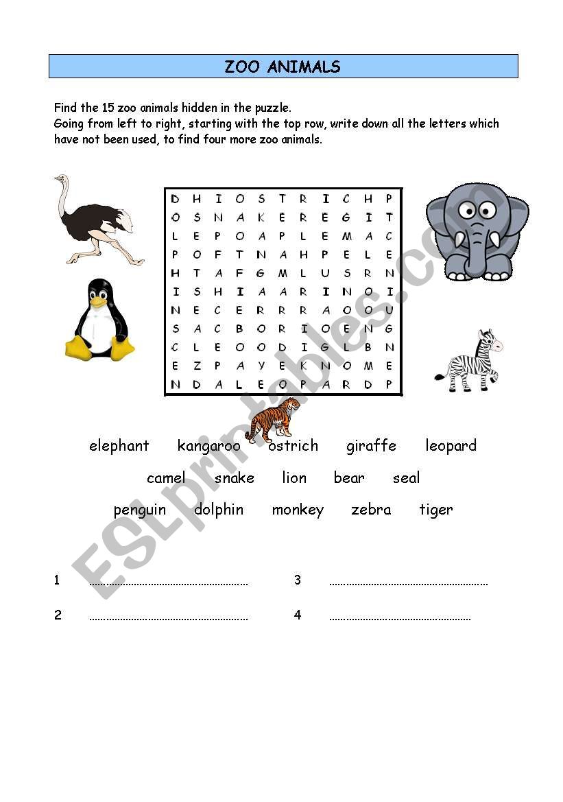 zoo animals  worksheet