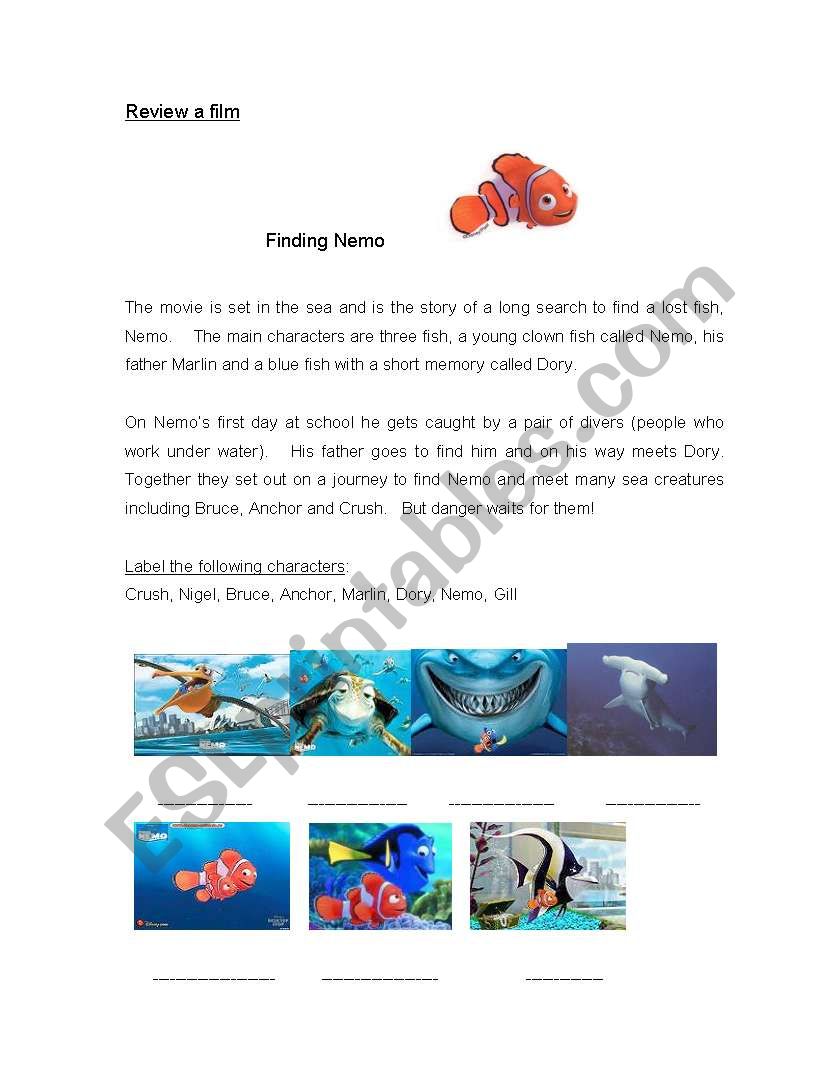 Finding Nemo worksheet