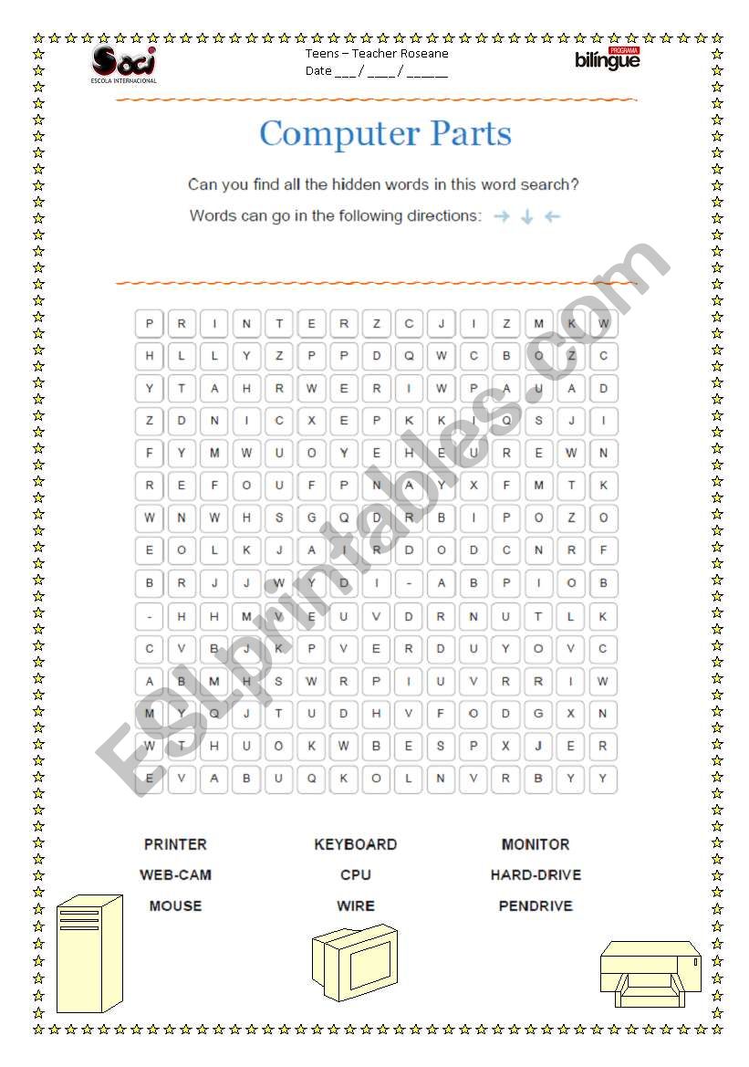 Computer Parts Wordsearch worksheet