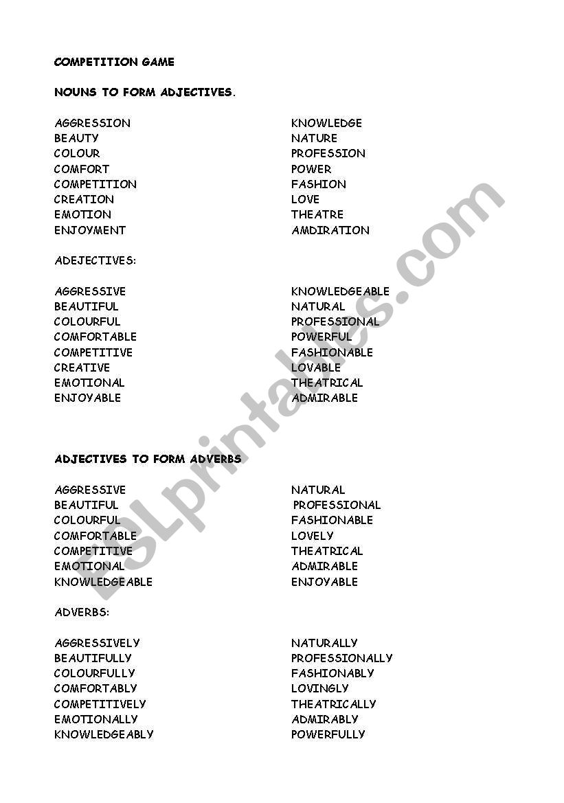 changing adjectives worksheet