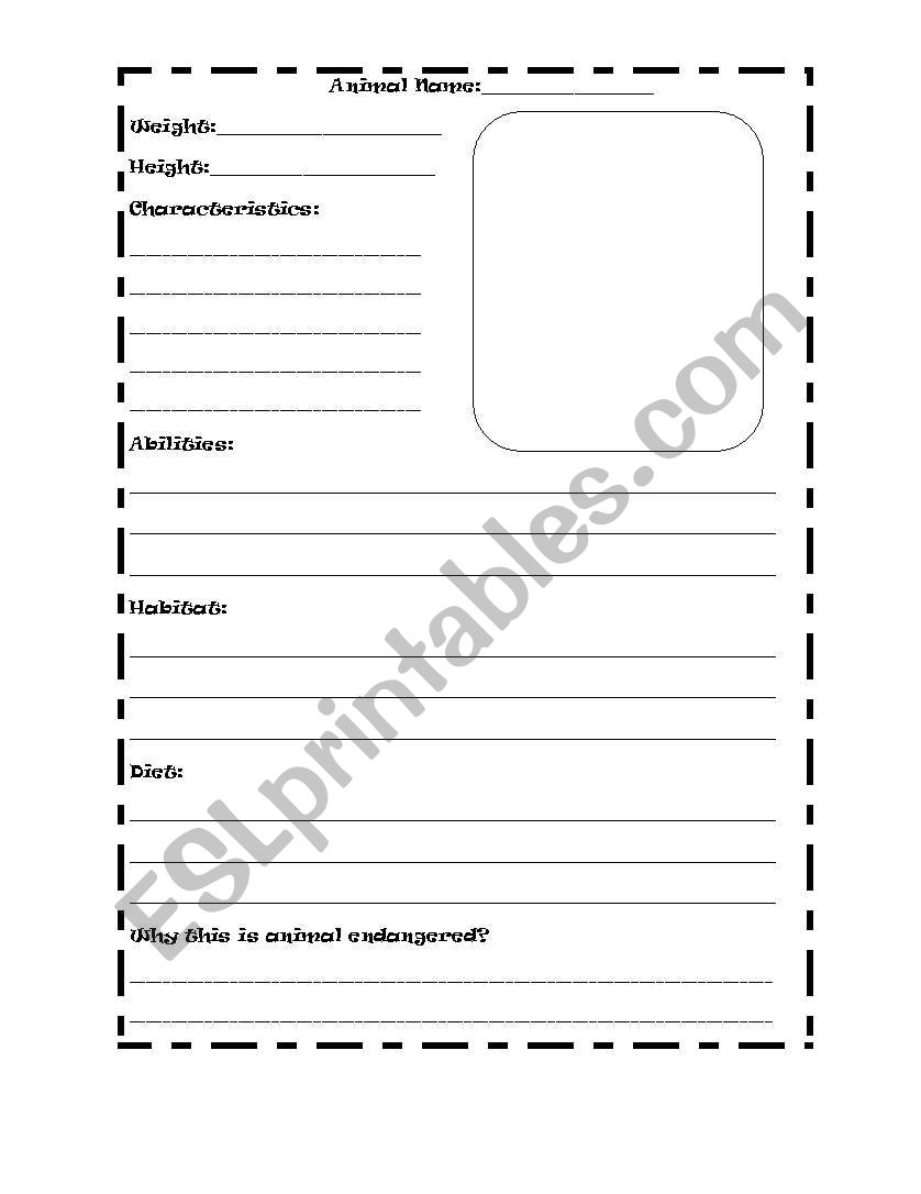 describin an animal  worksheet