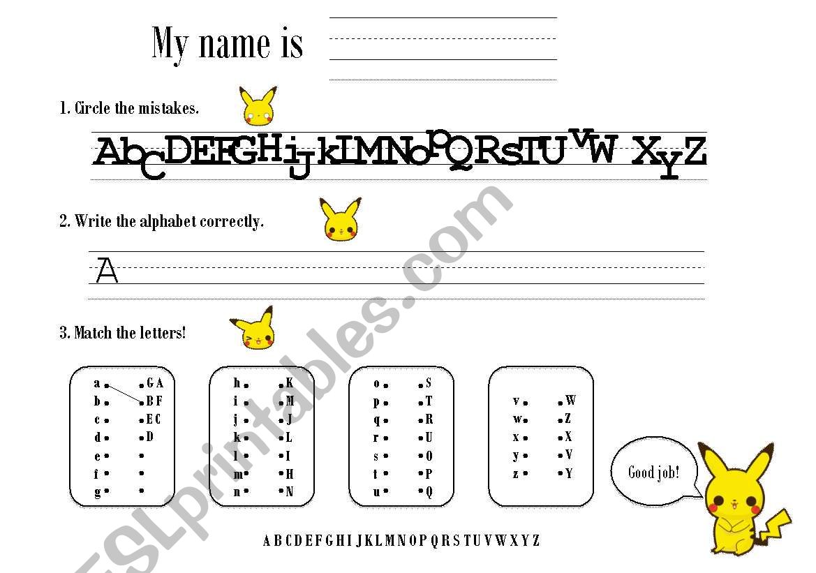 Pikachu Alphabet worksheet