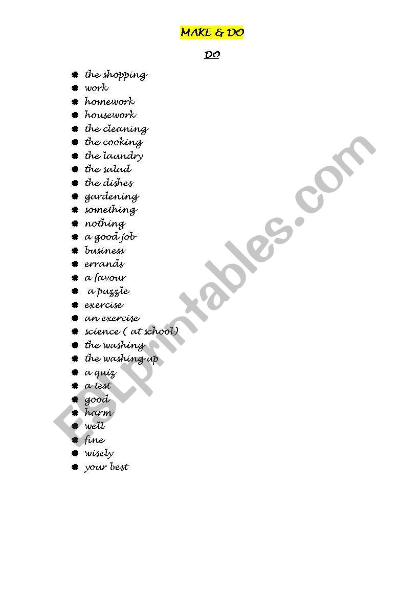 MAKE vs. DO worksheet