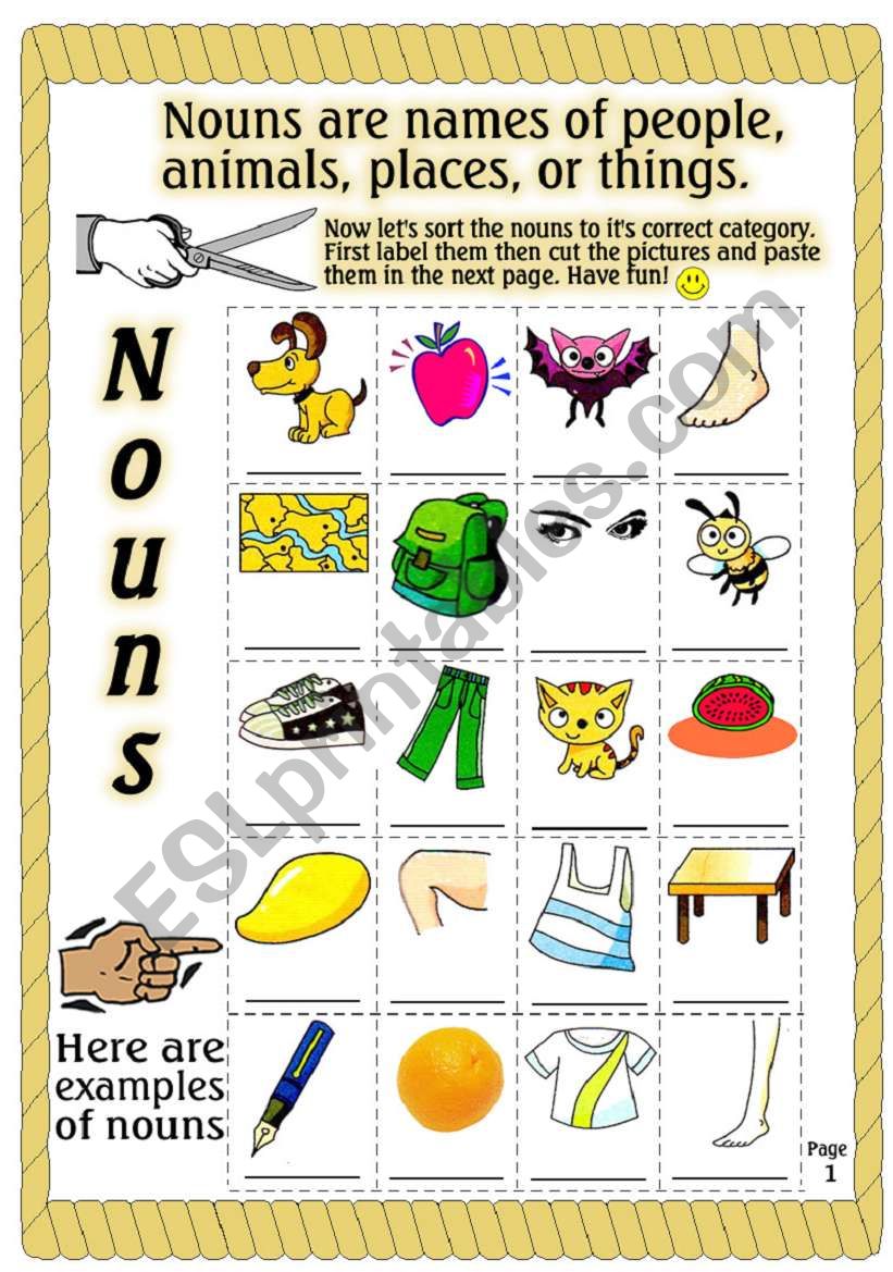 Sort the Nouns: Cut and Paste worksheet