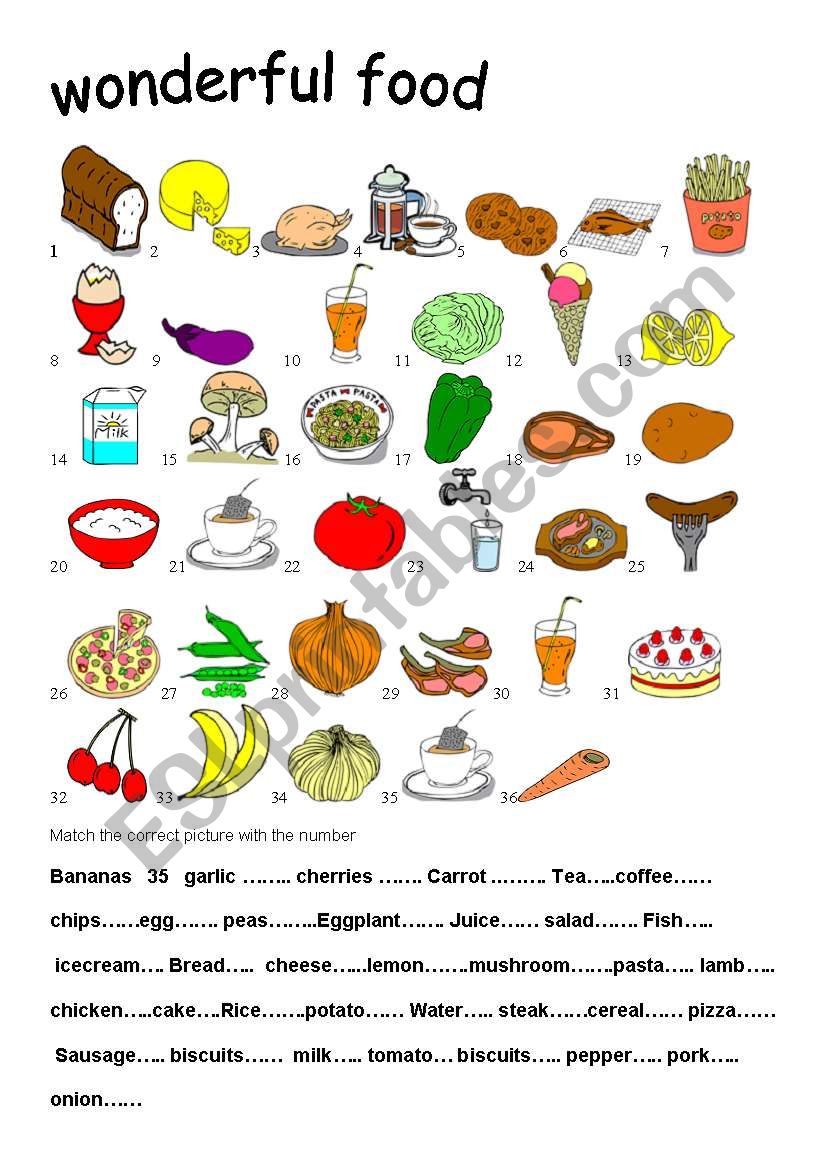 wonderful food worksheet