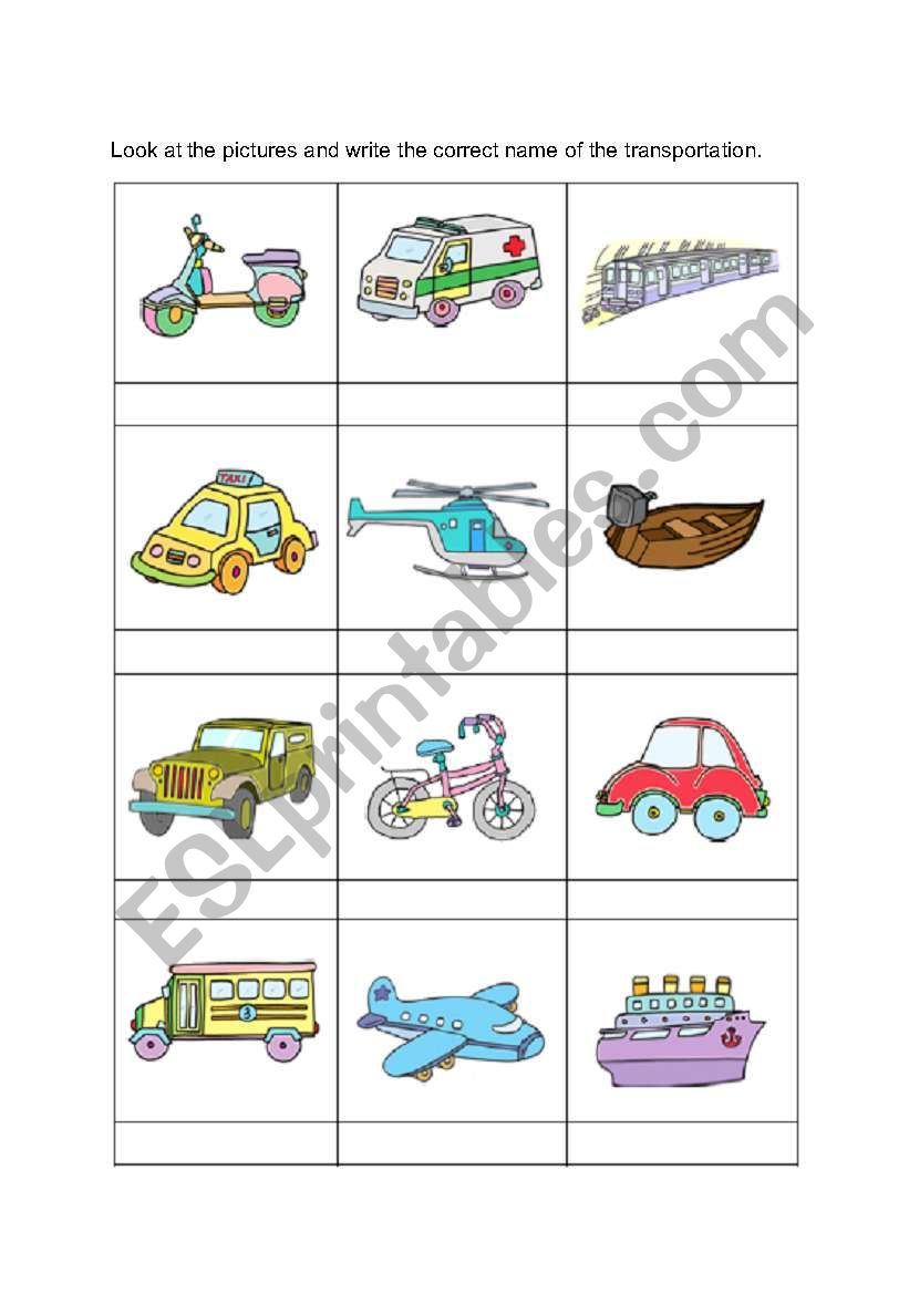 Look at the pictures and write the correct name of the transportation