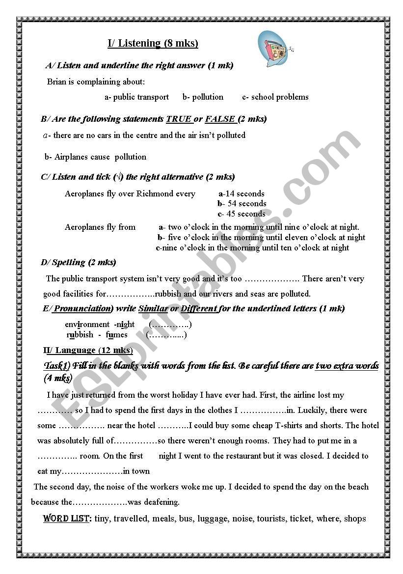 first term ordinary test 9th form (Tunisian sts)