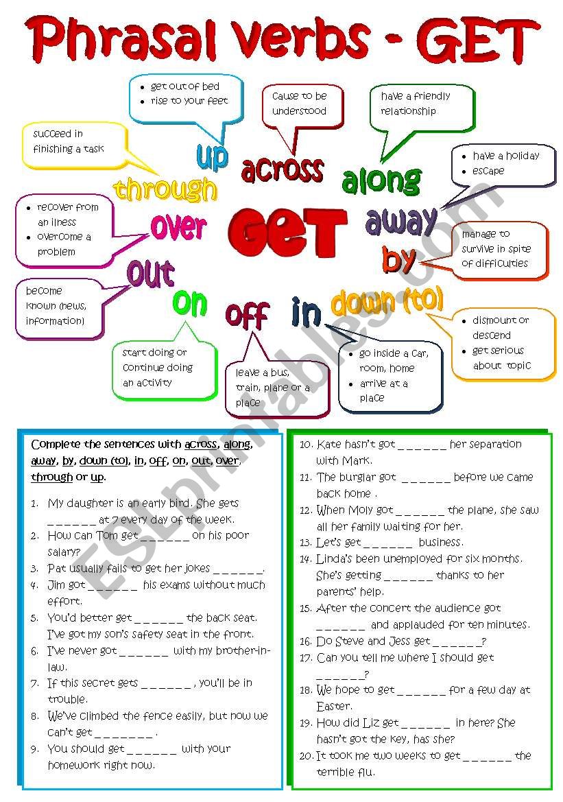 Phrasal verbs - GET (B&W + KEY included)