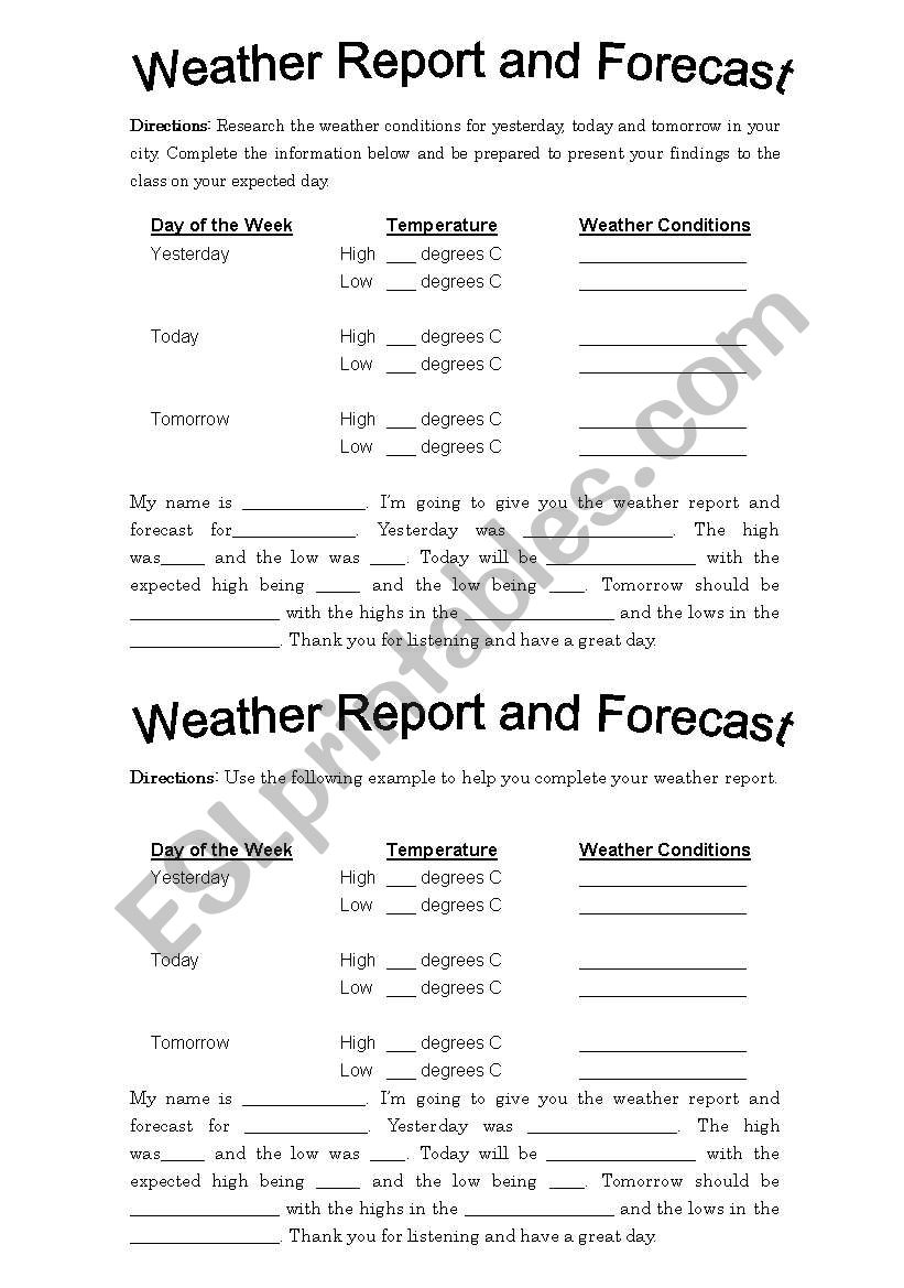 Weather Report and Forecast Project