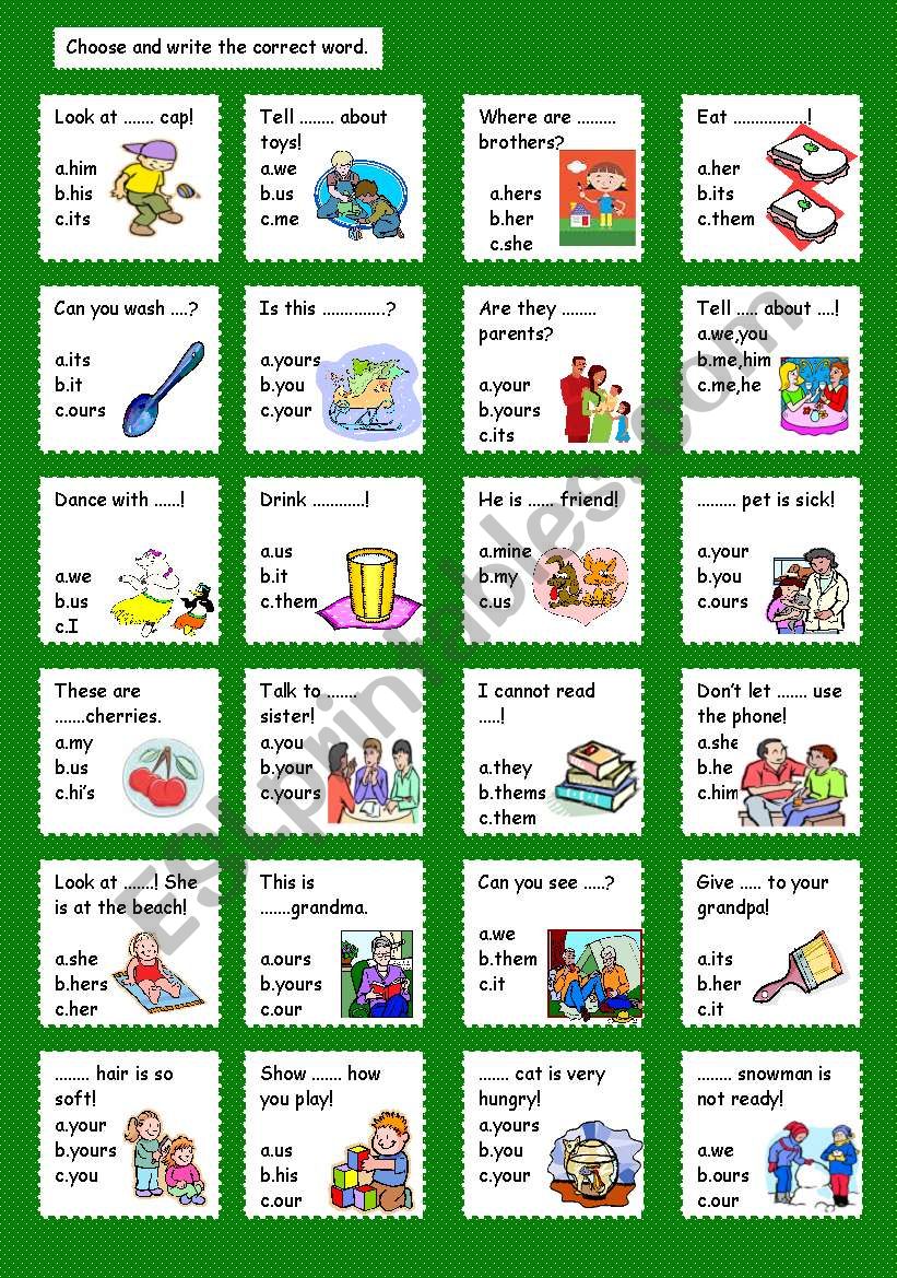 Pronouns and adjectives worksheet