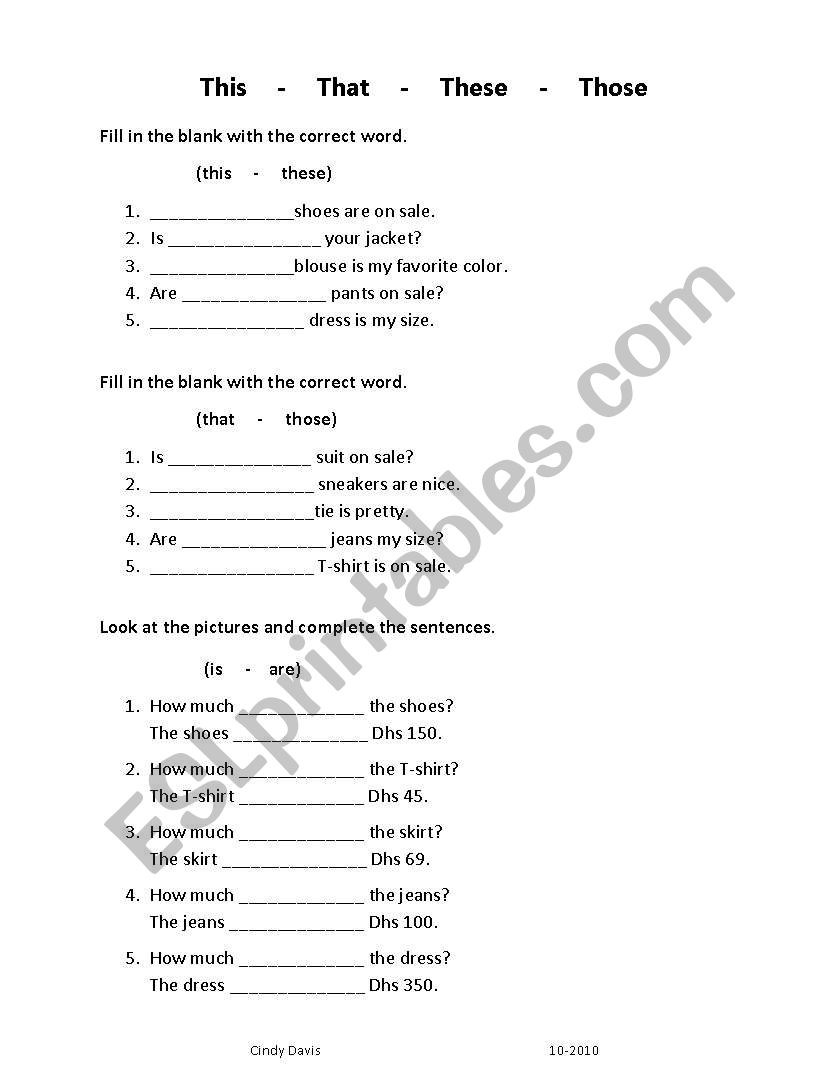English Worksheets Demonstrative Pronouns Present Simple