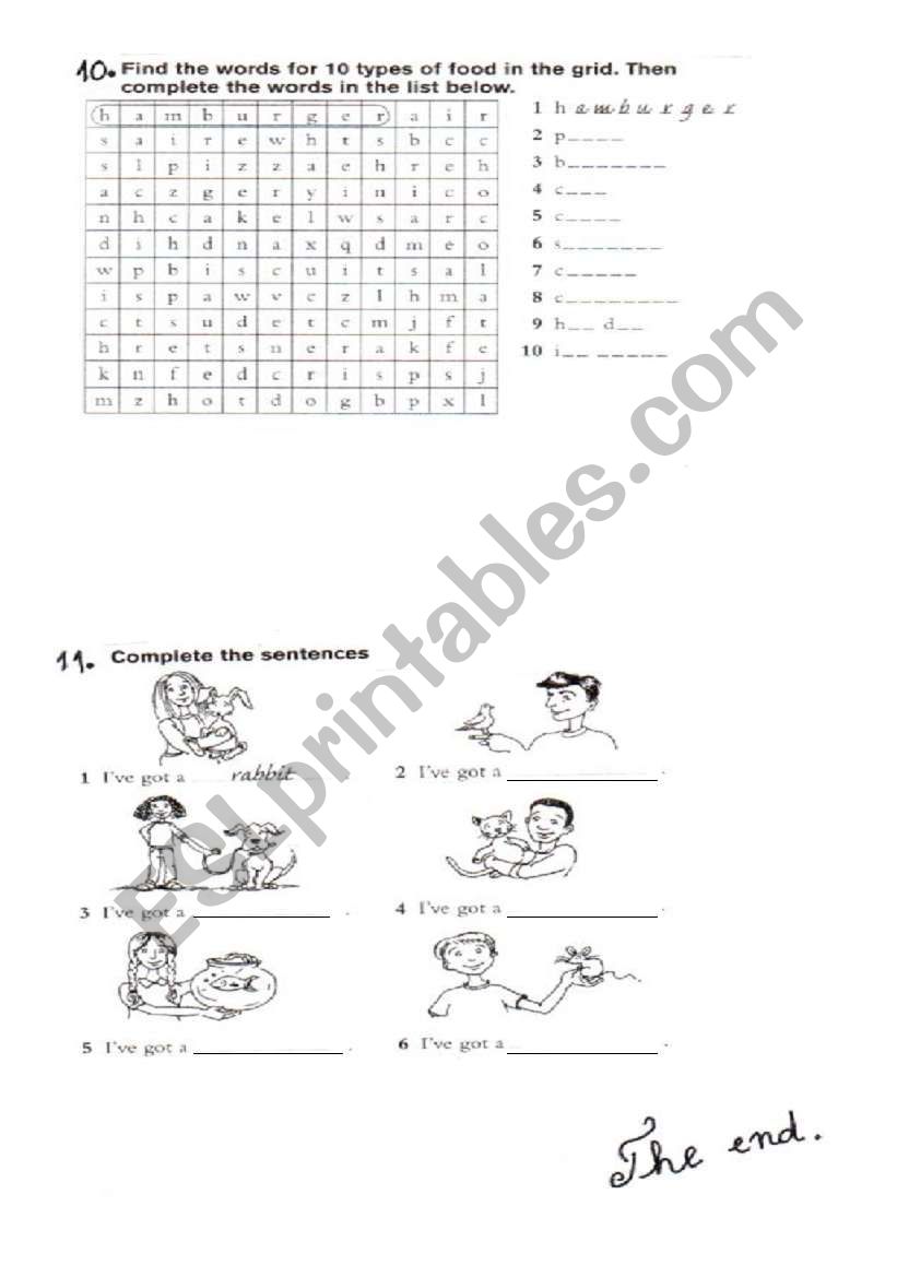 revision test part2 worksheet