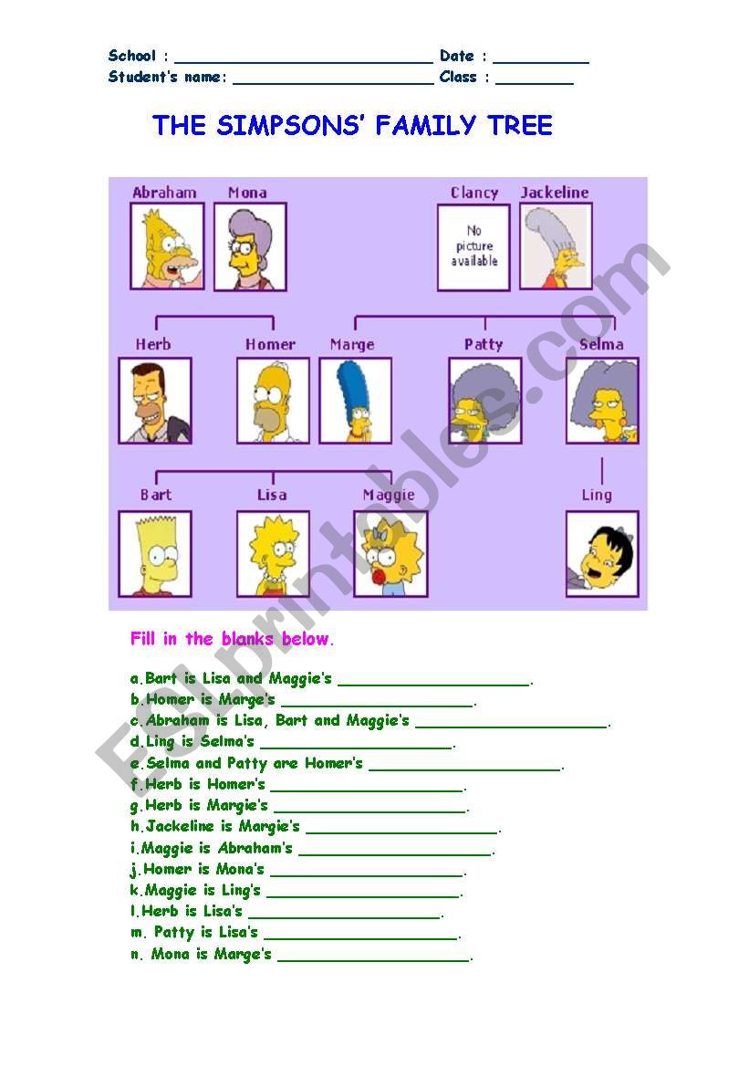 The Simpsons  family tree worksheet