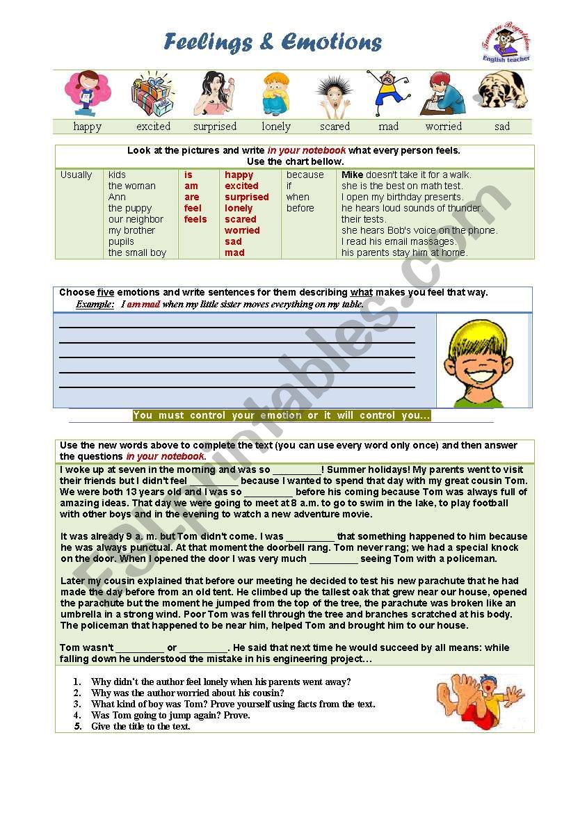 Feelings and emotions worksheet