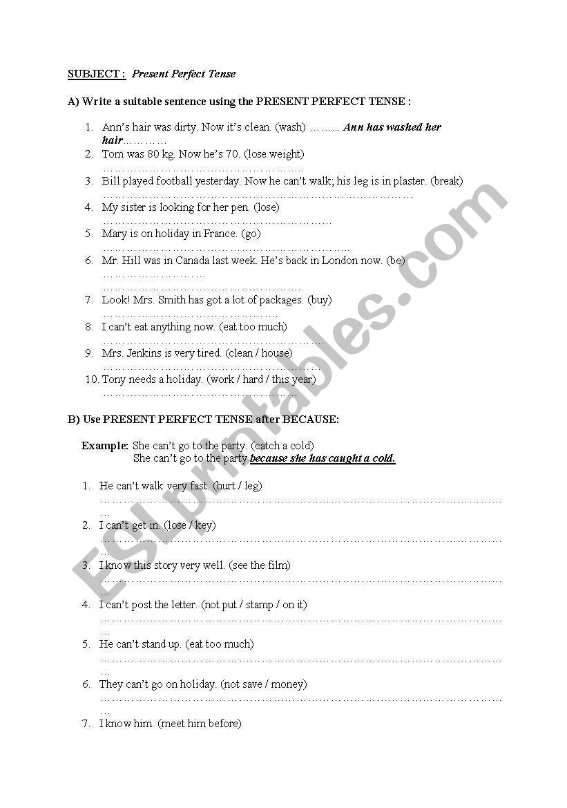 Present Perfect Tense worksheet