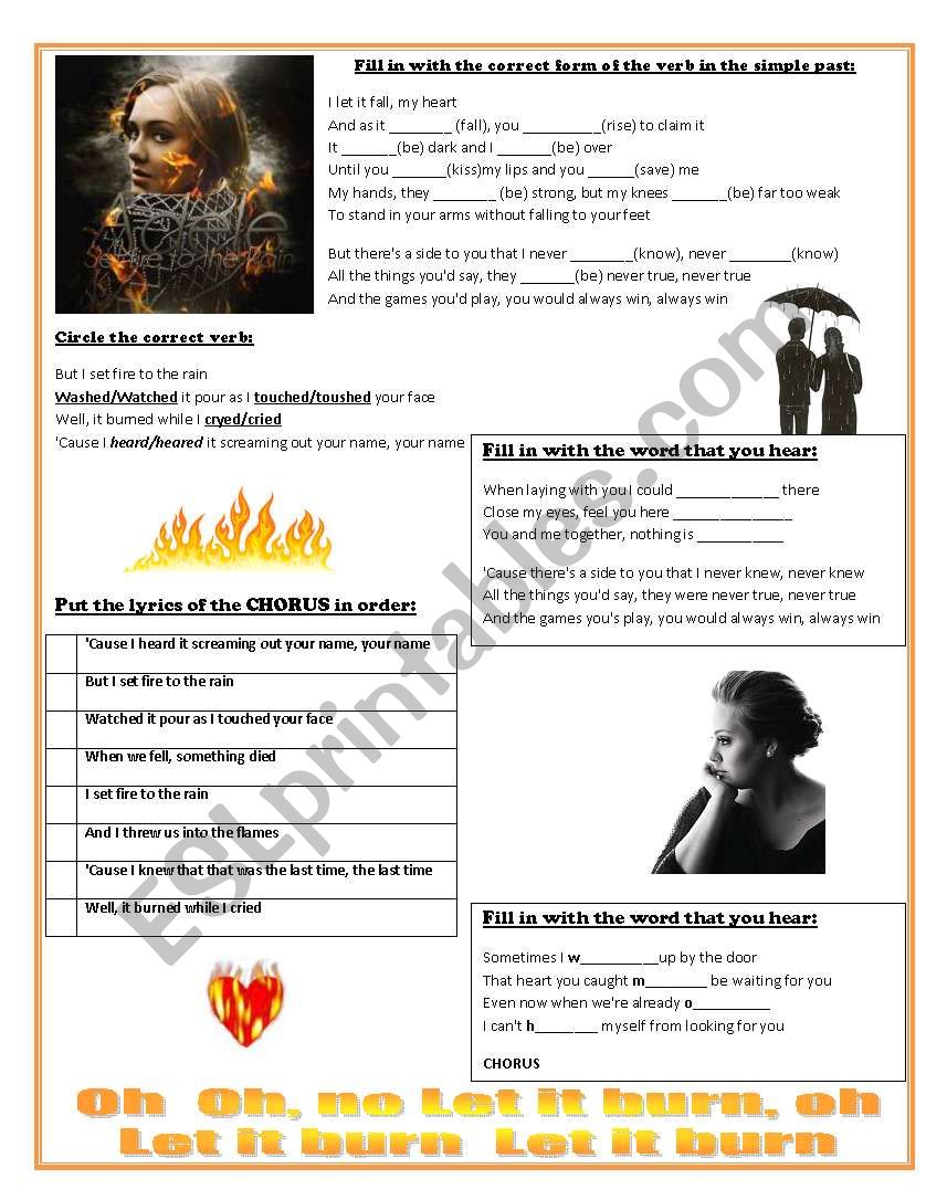 Set Fire to the Rain by ADELE worksheet