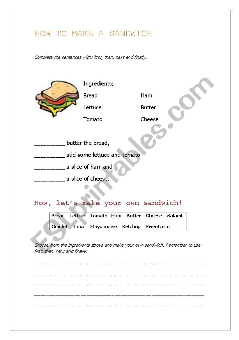 how to make a sandwich worksheet